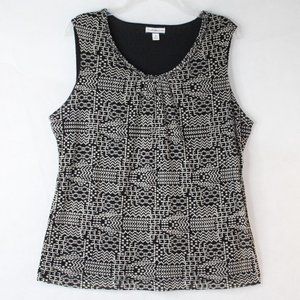 CROFT & BARROW WOMENS BLACK WHITE GEOMETRIC PRINT SLEEVELESS BLOUSE TOP SZ XL